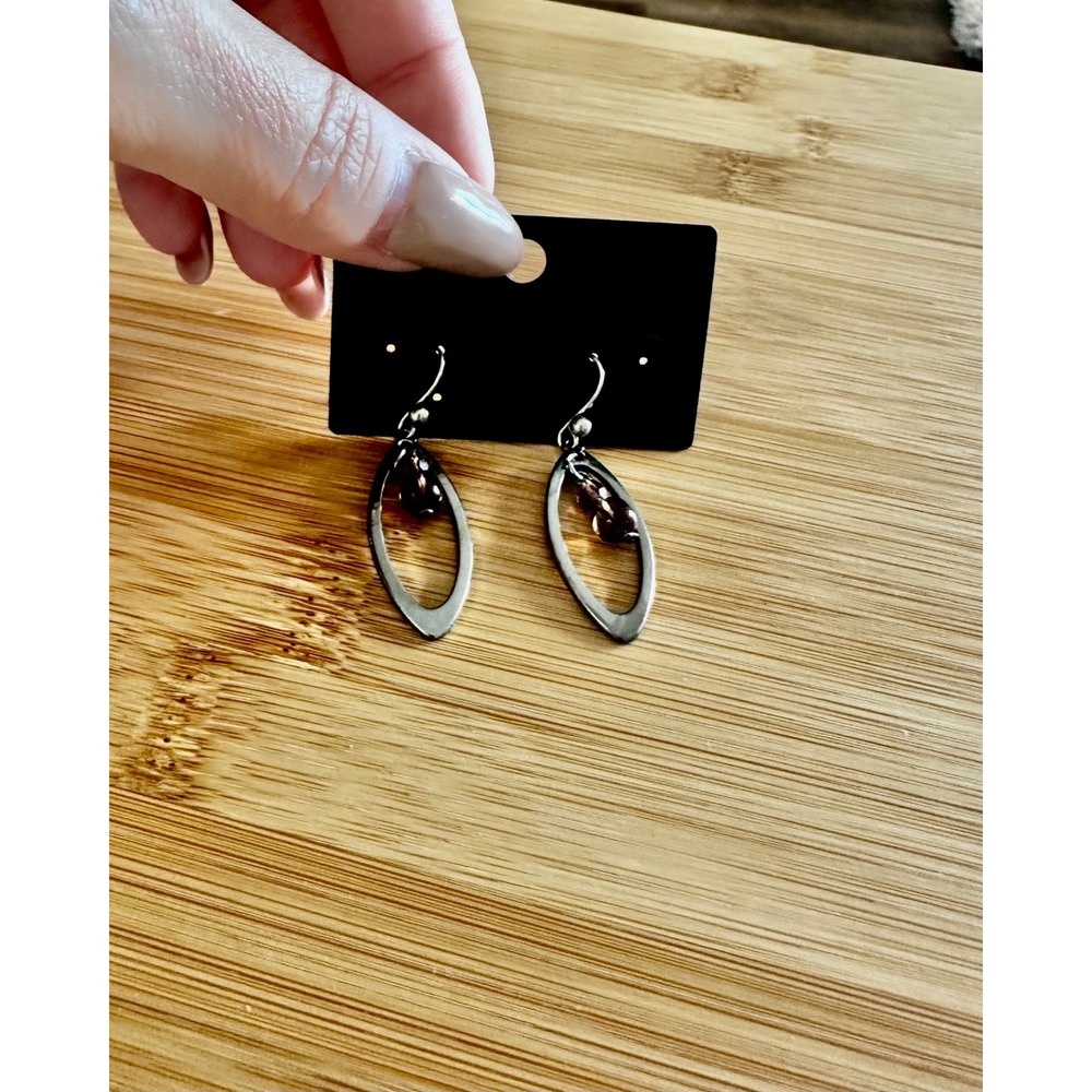 Chicos Lilybelle Silver Tone Oval Hoop Smoky Brown Beaded Drop Earrings NEW - Picture 5 of 8